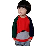 キッズ スモック 保育園 子供 お食事エプロン 長袖 コットン 切り替え 通園グッズ 男の子 (120(身長110-120cm), レッド)