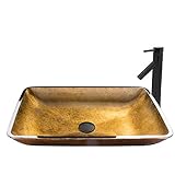 Vigo長方形銅ガラス容器シンクとDior蛇口with Pop Up、アンティークブロンズ