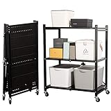 iOCHOW ラック メタルラック 幅71×奥行45×高さ89cm 3段 キッチンラック メタルシェルフ 折り畳み収納 キャスター付き ブラック