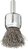 Weiler Wire End Brush, Solid End, Round Shank, Stainless Steel 302, Crimped Wire, 3/4" Diameter, 0.0