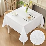 AooHome テーブルクロス 撥水 北欧 無地 テーブルカバー 長方形 布製 シンプル ポリエステル製 テーブルマット 丸洗い 140*140cm (ホワイト)