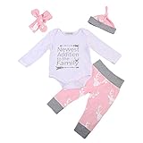 ベビー　子供服　女の子　長袖　ロンパース　ロングパンツ　ヘッドバンド　帽子　4点セット　ニホンジカプリント　超柔らかい　可愛い　赤ちゃん服　幼児　出産祝い　秋冬着　0～24ヶ月 (100)