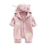 Feidoog　ベビー服 長袖 カバーオール 帽子付き 前開き ジッパー ロンパース 女の子 男の子 テントウ虫 秋冬 厚手 暖かい 綿 可愛い プレゼント ピンク 80