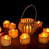 LEDキャンドルteallightsインドアwithリモート、ちらつきのセット48フレイムレスキャンドルハロウィンに感謝祭クリスマスハンギングデコレーションツリー( wax-drip ) イエロー C