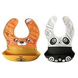 YUANSHOP1 折りたたみ式 ベビー用 スタイ スーパービブ 防水よだれかけ おもしろい 赤ちゃん お食事用防水ビブ エプロン ナイロン+シリコン マジックテープ ベビー用品 2枚セット (タイガ