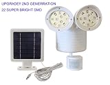 Upgrade Solar Powered Motion Sensor Lights 22 SMD Garage Outdoor Security Flood Spot Light (White) [