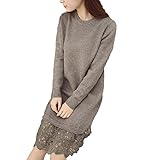 (シービリーヴ)SeBeliev ニット セーター 秋冬 大人 長袖 ワンピース レース 無地 ハイネック ひざ丈 タイト チュニック ワンピ 裾レース 膝丈 クルーネック 厚手 大きい キレイメ ロ