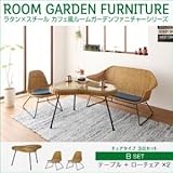 家具 便利 おしゃれ ガーデンファーニチャー セットB/テーブル+ローチェア×2 ラタン×スチール カフェ風ルームガーデンファニチャーシリーズ ネイス