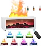 Qinaaiu暖炉加湿器 焚き火ディフューザー 加湿器 炎 に 見える ミニ暖炉ディフューザー、炎エッセンシャルオイルディフューザー、超音波クールミスト加湿器、リモコン付き炎アロマ加湿器ディフューザー、ホームオフィス用 (ホワイト,リモコン + エッセンシャルオイル 30ml)