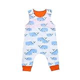 LZEベビー　ロンパース　子供服　カバーオール　 ノースリーブ 　肩ボダン　鯨　パターン　動物プリント　ブルー　ホワイト　男女兼用　０～３歳設定　70　80　90　100（0～18ヶ月）)