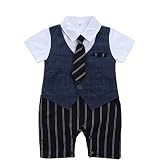 tootann Baby Boy夏ジャンプスーツ服半袖1pcsフォーマルパーティーwith Tie カラー: ブルー