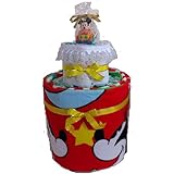 おむつケーキ【3段】メリーズS使用ミッキーのゼンマイで動く車とバスタオル付 出産祝いオムツケーキ