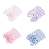 duophy Sparkleビーズ新生児赤ちゃんガールズビーニー病院Hat with Bow Flowerキャップのセット4個