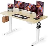 ErGear 電動 オフィスワークテーブル 昇降式デスク スタンディングデスク 幅140cm 耐荷重80kg 高さメモリー機能 上下自動昇降 静音 収納フック付き 机 作業机 テレワーク 【幅140 x 奥行き70 x 高さ72-118cm】(木目調)
