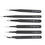 Xiton ピンセット 精密ESD ツール ステンレス製 防磁 静電防止 ツイーザー 電解防錆黒色皮膜 電子工作 メンテナンス用 6本セット