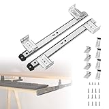350mm 引き出しレール金具 スライドレール 静かな、キーボード スライドレール デスク下、重量用スライドレール DIY スライド式 棚 ネジ付き、スライド棚 パーツ キーボードスライド、スライド デスクトレイ、キーボードスライダー、5段階の高さ調整、キャビネット レール(銀)