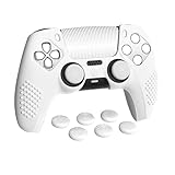 PlayVital ps5コントローラー対応用保護カバー、改良型シリコンカバー充電ステーションに対応、サムグリップキャップ6つやステッカー2枚付属、3Dスタッド加工、グリップ付き滑り止めや耐衝撃コントローラーグリップカバー【ホワイト】