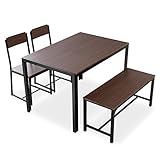 LOWYA （ロウヤ） ダイニングセット 4点セット ダイニングテーブル ベンチ 木目調 スチールフレーム 4人掛け 幅120cm ダークブラウン/ブラック おしゃれ