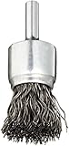 Weiler Wire End Brush, Solid End, Round Shank, Steel, Crimped Wire, 3/4" Diameter, 0.02" Wire Diamet