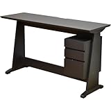 デスク 薄型 チェスト デスク ラック付き 天然木 タモ材 PCデスク パソコンデスク 書斎机 引出 勉強机 木製 幅120cm ダークブラウン LS-682DB