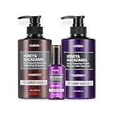 【KUNDAL/クンダル】シャンプー500ml＆トリートメント500ml＆ヘアセラム100ml #アンバーバニラ ＃ハニー＆マカデミアヘアケア３種セット＃芳醇なバニラの香りで癒やされる落ち着いた香り#詰め替え用#リフィール＃ヘアオイル＃ネイチャーシャンプー＃プロテイントリートメント