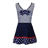 (アイム)iiniim　ガールズ　スイムウェア　縞模様　スイムスーツ　タンキニ　キッズ用　スカート付 ネービーブルー 2XL