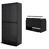 【福袋】【地球家具】フィギュアラック「ワイド」新シリーズセット 幅83cm 奥行39cm 【正規品】[鍵付きコレクションケース] [耐震]（開き戸 ハイタイプ本体+上置きロータイプ） ブラック