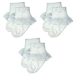 Liwely 3 Pairs Baby Girls White Lace Trim Socks Turn Cuff Lace Socks with Bows for 9 - 24 Months Tod