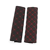 uxcell シートベルトショルダーパッド フェイクレザー スポンジ ブラック レッド 2個入り