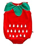 EOZY カバーオール ベビー ボディスーツ ロンパース オーバーオール パジャマ 新生児 女の子 男の子 袖無し フルーツ 寝間着 お出かけ着 レッド 80