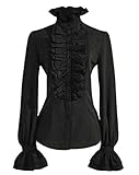 [ミコプエラ] ゴスロリ ブラウス 姫袖 フリルブラウス スタンドカラー フリルシャツ ロリィタ (黒, M)