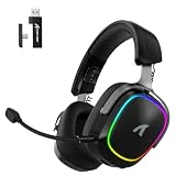 ATTACK SHARK G800 ワイヤレスゲーミングヘッドセット 7.1 サラウンドサウンド 三模接続 (Bluetooth/2.4G / 有線) 低遅延 20mS AI ノイズキャンセリングマイク RGB ライト 1000mAh 長续航 アルミフレーム (ブラック)