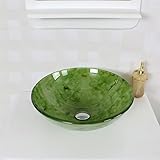 Jinyuze　洗面ボウル　おしゃれ　陶器　手作り　優雅な翡翠緑のボウル形の強化ガラスラウンドバスルームシンク　手洗い鉢/洗面ボール　手水鉢　手洗器　バスルームシンク　洗面台　洗面シンク　焼き物　飽き