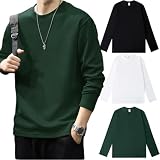 [NCFBAG] 長袖tシャツ メンズ 綿100% 肉厚生地 3枚組 ５枚セット インナーシャツ ゆったり 大きいサイズ 柔らかい 防菌防臭 ロングtシャツ 男女兼用 春服 秋服 冬服 (JP, アルファベット, 4XL, 3枚組-（ブラック+ホワイト+グリーン）)