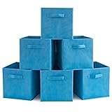 EZOWare 衣類 ソックス おもちゃ収納ボックス 深型インナーボックス 不織布製 幅26.7x奥行26.7x高さ28cm 6個セット - ナイアガラブルー