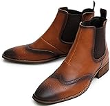 キャメル S(25.0cm~25.5cm) レザー ウィングチップ サイドゴブーツ チェルシー...