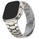 [HITZEE] メタル Band コンパチブル Apple Watch バンド 49mm 46mm （シリーズ 11/10） 45mm 44mm 42mm（シリーズ 3/2/1） ステンレススチール製交換用メンズ/レディースバンド Apple Watch Ultra 3/2/1 シリーズ 11 10 9 8 7 SE3/2/1 6 5 4 3 2 1 に対応 (銀金)
