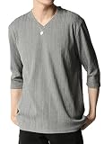 [アーケード] ロングTシャツ メンズ 長袖 7分袖 ロンT カットソー Vネック L 杢グレー(七分袖)