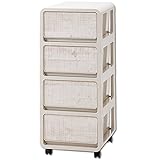 プラスチックケース 収納 プラスチックチェスト バウム 4段 No.10 キャスター付き 完成品 収納棚 収納チェスト 木製風前板 収納ケース 引出し 小物入れ (4段タイプ, 木目調前板 No.10)