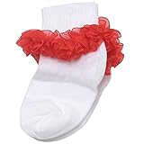 Piccolo Baby Girlsホワイトレッドフリル付き足首トリムRibbed Cuff Socks 3 – 6.5 US サイズ: 5-6.5 カラー: レッド