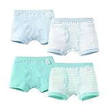 4つの柔らかい子供の下着のセットコットンボーイズブリーフ、青緑、身長95-105cm