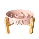 [Pawspick] フードボウル 陶器 早食い防止 食器 中型犬 大型犬 猫 犬 ペット えさ皿 スローフィーダー 健康管理 スタンド付き (ロータスピンク, 【L】スタンド付き)