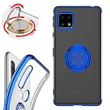 強化ガラスフィルム付き AQUOS sense4 SH-M15 SH-41A sense4 lite sense5G SH-M17 SH-53A SHG0 アクオス カバー サイドメッキ ソフト メタリック TPU クリア 透明 シンプル おしゃれ 便利 360度回転バンカーリング付きスマホケース 360度回転リング バンカーリング付き ストラップホール付 密着痕防止 耐衝撃 カメラ保護 スタンド機能付き 軽量 薄型 （T0330-RG-sense5G-blue）