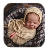 ニューボーンフォト おくるみ ラップ 2点 セット 撮影 布 ストレッチ 新生児 写真 赤ちゃん お包み 毛布 ブランケット ベビー 道具 (ラップ, beige)