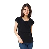 ミルフェルム 授乳服 ストレッチ天竺チビ袖パフスリーブTシャツ S ブラック(09)　マタニティ 産前産後 春夏秋冬 授乳口付き