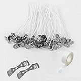 100個の天然キャンドル芯、100枚の芯ステッカー、2つの芯ホルダーセンターデバイス、低煙6インチプレワックスおよび100％天然綿芯、キャンドルDIY製造プロセスツールキット