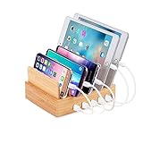 WODECASA 収納スタンド 竹製 充電ステーション 6ポート 卓上コードをまとめる 充電スタンド 同時にマルチデバイス充電