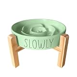 [Pawspick] フードボウル 陶器 早食い防止 食器 中型犬 大型犬 猫 犬 ペット えさ皿 スローフィーダー 健康管理 スタンド付き (ライトグリーン, 【L】スタンド付き)
