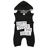 ベビー服　男の子 女の子 DON'T TOUCH THE HAIR ユニセックス　ロンパース　 ノースリーブのカモフラージュ (80 (6-12M), 黒い)