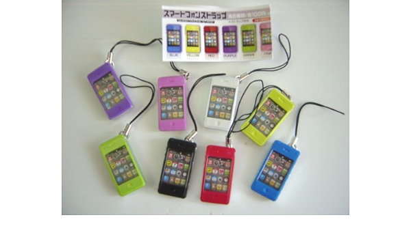 Amazon スマートフォン ストラップ 全8種 ミニチュア 携帯 スマホ 型全8種 1 ブラック 2 レッド 3 ピンク 4 ブルー カプセル玩具 おもちゃ